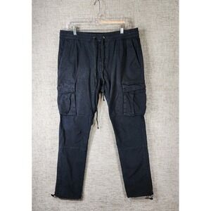 Pacsun Slim Cargo Pants Mens L Black Canvas Tapered Drawstring Cinch Cuff